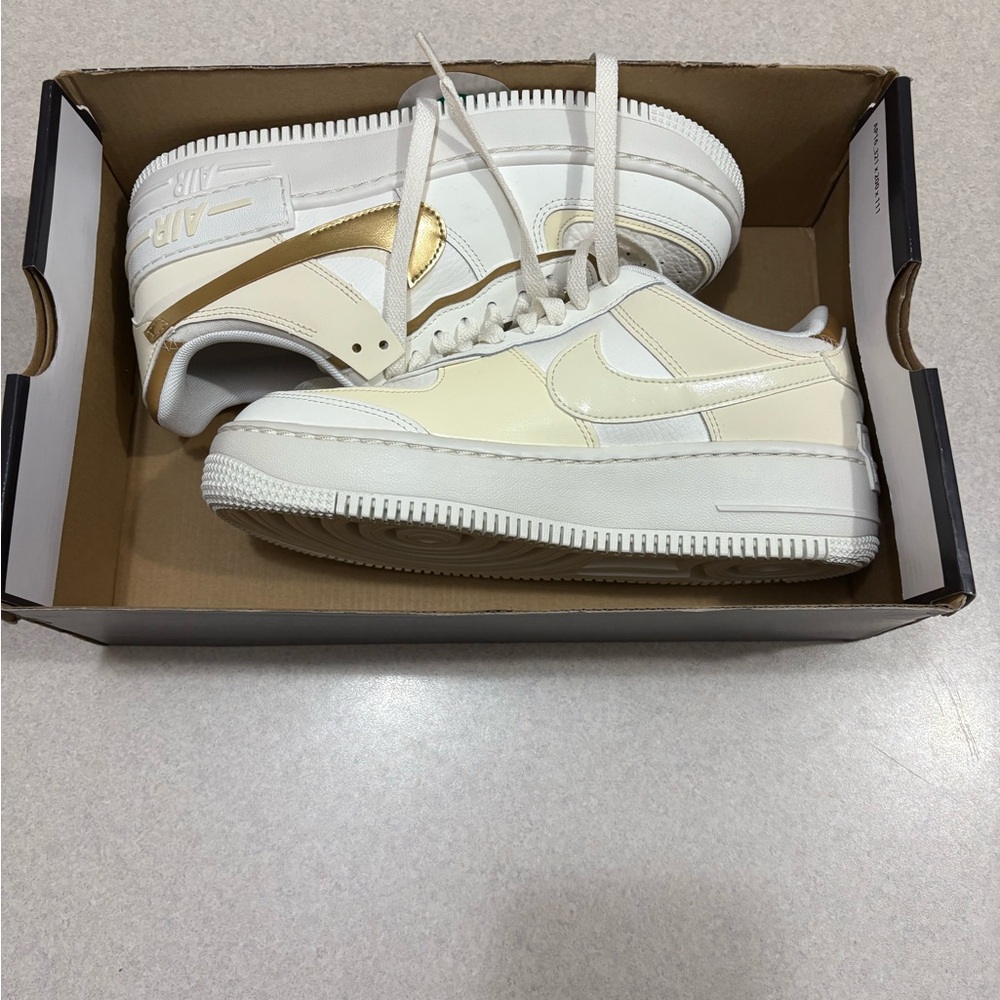 Nike Air Force 1 Shadow White with Gold Accents - Picture 3 of 3